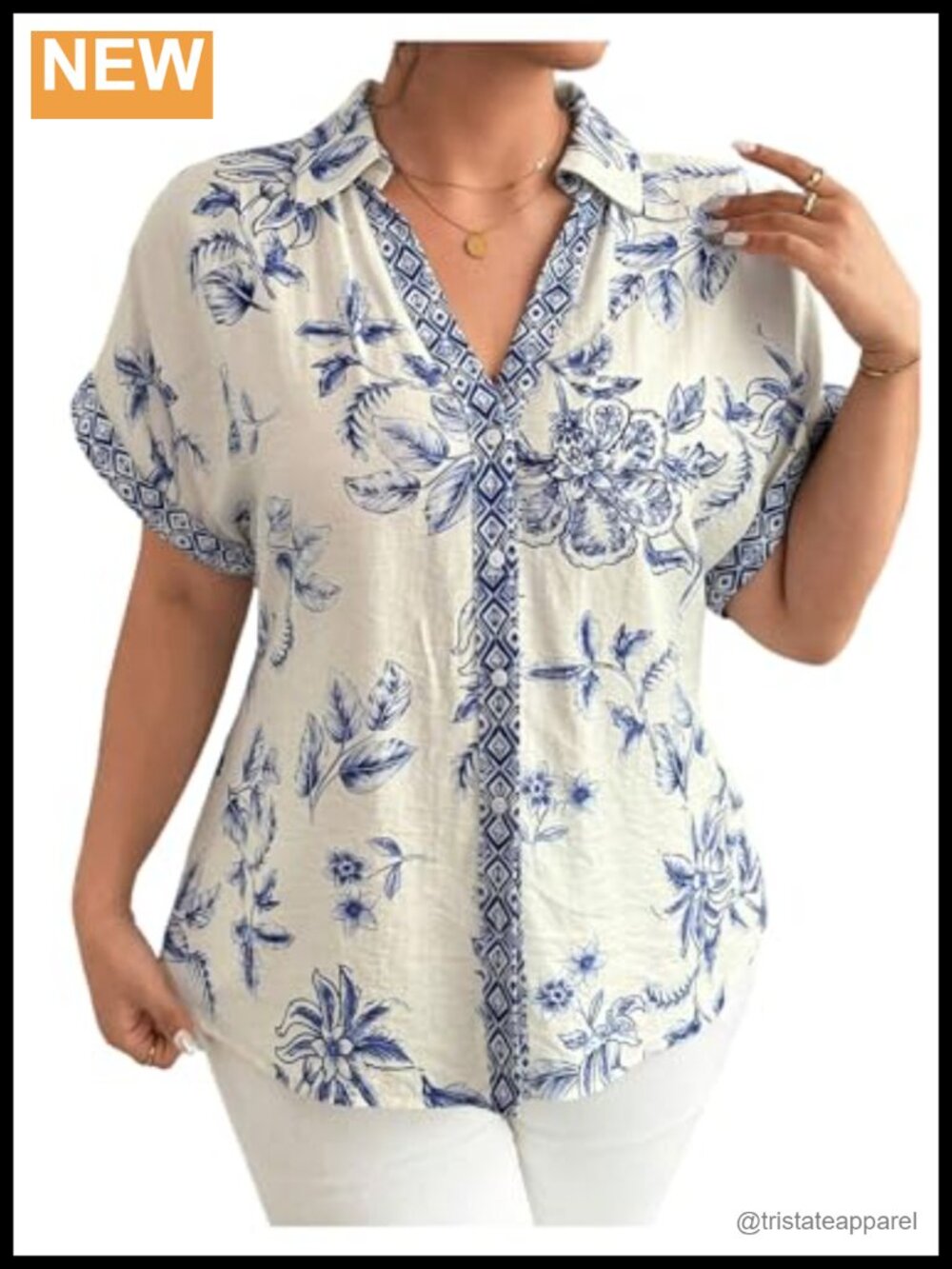 Plus Size Floral Button Down Blouse Dolman Sleeve
